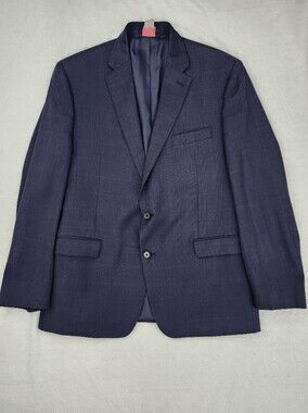 LAUREN RALPH LAUREN Size 44R Navy Blue Windowpane Check Wool Blazer Suit Jacket